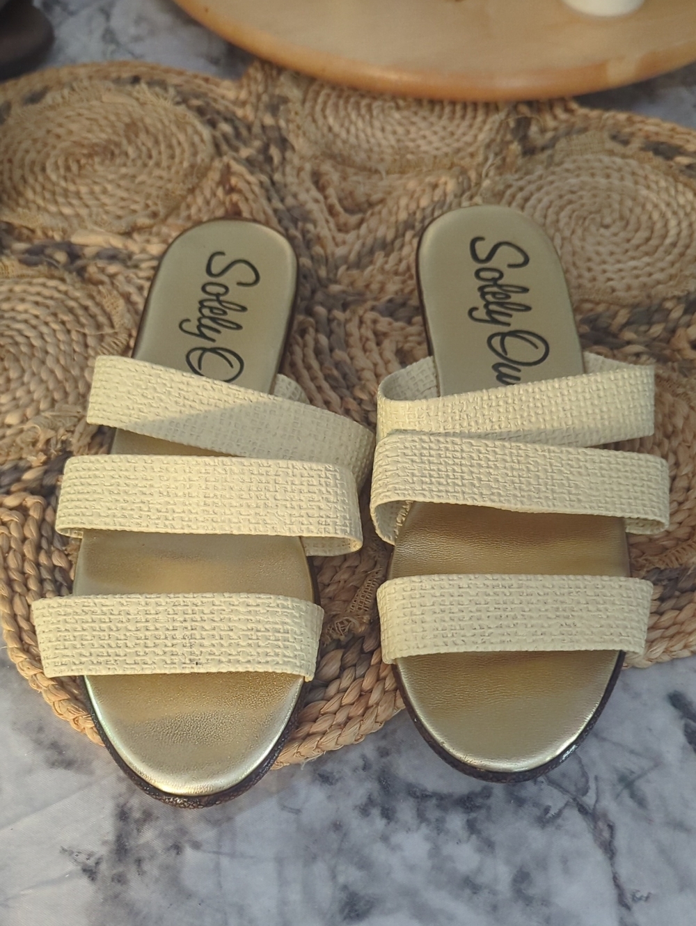 Cream Triple-Band Slide Sandals